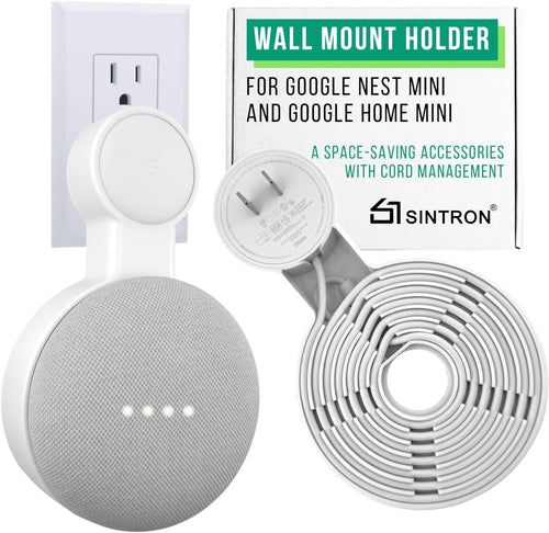 Sintron Wall Mount - For Google Home Mini 1st Gen & Nest Mini 2nd Gen Speaker Holder, Space Saving Without Messy Wires