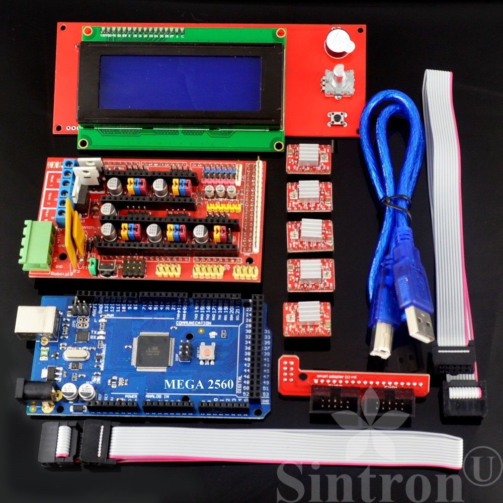[Sintron] 3D Printer Controller Kit RAMPS 1.4 + Mega 2560 R3 + 5pcs A4988 Stepper Motor Driver with Heatsink + LCD 2004 Smart Display Controller with Adapter For Arduino RepRap - Sintron