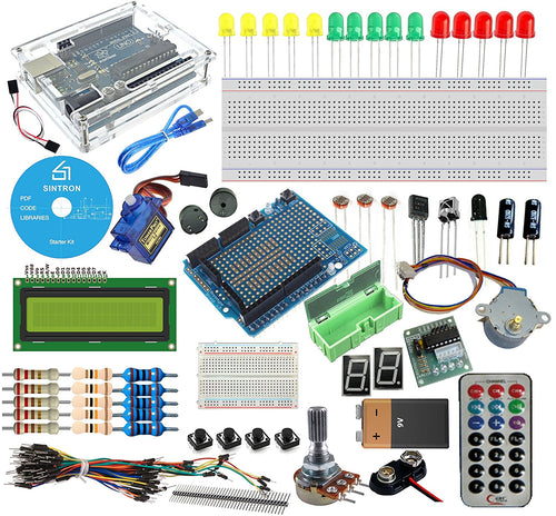 Sintron Arduino Uno R3 Starter Kit - Tutorial CD + Transparent Acrylic Case LCD Servo Motor Sensor Module etc, for Arduino Beginner Learner - Sintron