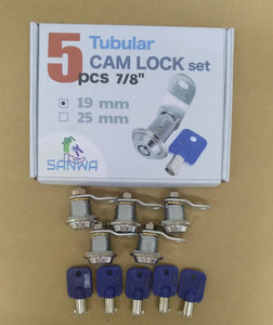SANWA 5 pcs 19mm Tubular Cam Lock 7/8'' length for Pinball Arcade Machine Door, Lockers, Cupboards, Drawers, Cabinet, Toolbox